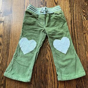 Mini Boden Green Corduroy Pants With Heart Appliques (2-3Y)